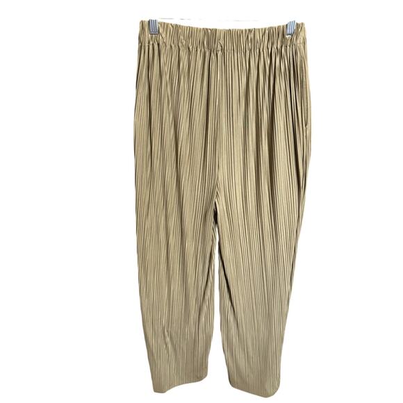 Samsoe Uma Trousers In Elmwood Pleated Wide Leg Pull On Style Gold Size Large - Picture 7 of 14